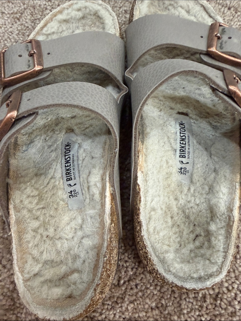 Birkenstock Taupe Double-Buckle Shearling Slide Sandals - Picture 4 of 4